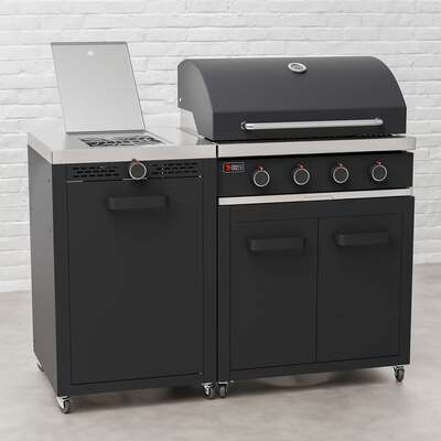 Draco Grills Titan 4 Burner Black Outdoor Kitchen Gas Barbecue with Side Burner Cabinet, End of April 2025