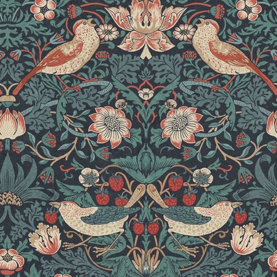 William Morris At Home Strawberry Thief Wallpaper Deep Blue 124231