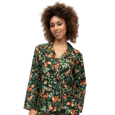Cyberjammies Forrest Woodland Print Pyjama Top - Dark Green Mix - L - 14