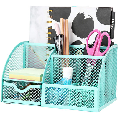 EXERZ Desk Organiser with 7 Compartments -Mesh Desk Tidy Caddy  - Turquoise