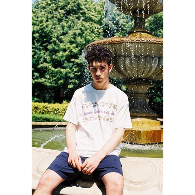 White Short Sleeved T-shirt With 80''s Geometric Design