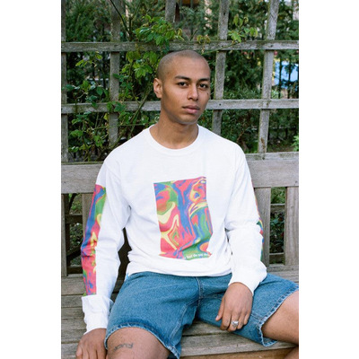 Long Sleeved T-shirt In White With Trippy Festival Print
