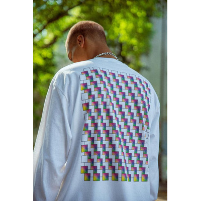 Long Sleeve Tshirt in White with Square Geometric Logo Print