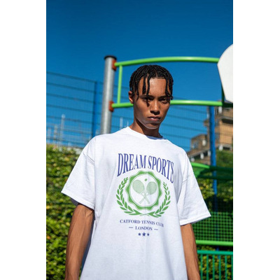 Short Sleeved T-Shirt in White Dream Sports Tennis Club Emblem Design