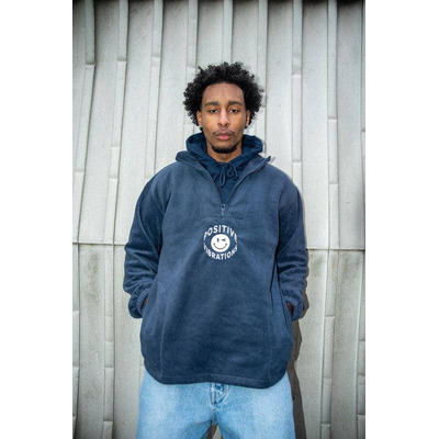 Navy Fleece 90s Rave Smiley Positive Vibrations Embroidery