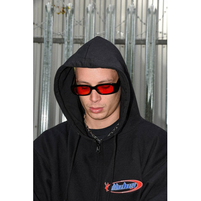 Zip Hoodie in Black Futuristic Logo Embroidery