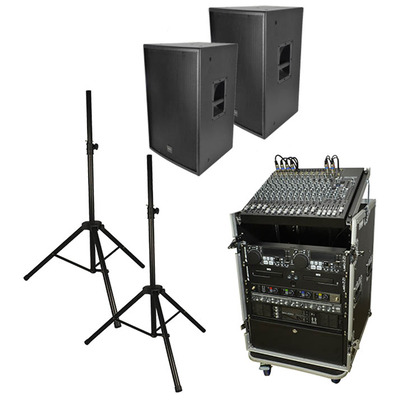 Complete PA System with Mixer, Amp, Speakers, Radio Mics & Flight Case