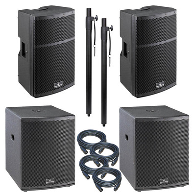 Large 4400 Watt Active PA System 2x 12" Tops & 2x 15" Subs
