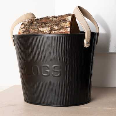Spruce Small Leather Handled Fireside Wood Bucket