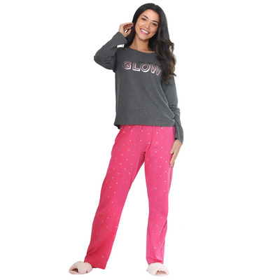 Pour Moi Get Up and Glow Pyjama Set - Charcoal/Raspberry - 4XL - 22