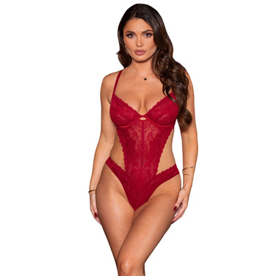 Pour Moi For Your Eyes Only Underwired Crotchless Body - Red - 40C