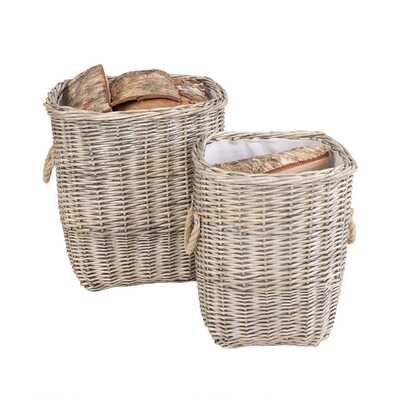 Set Of Two Fabric Lined Wicker Log Baskets