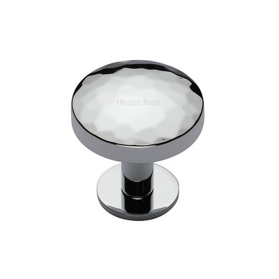 Heritage Brass Round Hammered Design Cabinet Knob With Rose (32mm OR 38mm), Polished Chrome - C3876-PC POLISHED CHROME - 32mm