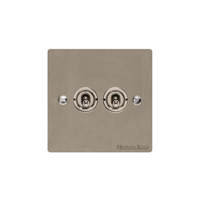M Marcus Elite Flat Plate Range 20 AMP 2 Gang 2 Way Dolly Switch, Satin Nickel With White Trim - T05.1410.SN SATIN NICKEL - WHITE TRIM