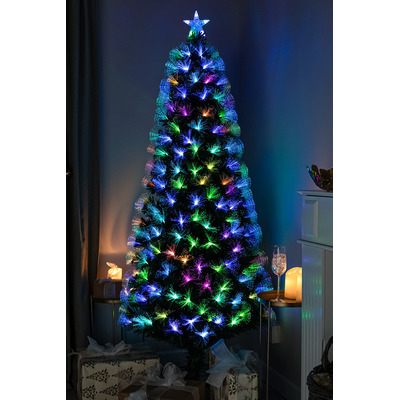Green Fibre Optic Christmas Tree 4ft - 7ft with Remote Control and Multi Coloured Fibre Optic Lights, 7FT