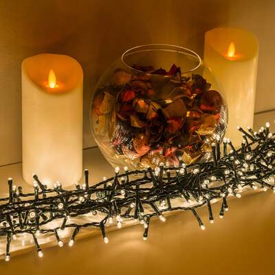 Warm White Multi-Function Christmas Compact LED Lights with Green Cable 500,750,1000,1500, 750 LEDs