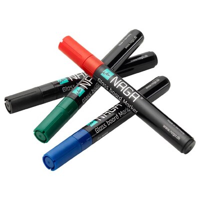 Naga Chalk Markers Black, Red, Blue & Green (Pack 4 Assorted)