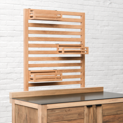 Draco Grills Teak Modular Outdoor Kitchen Add-On Slatted Shelf with Storage Boxes, Late April 2025