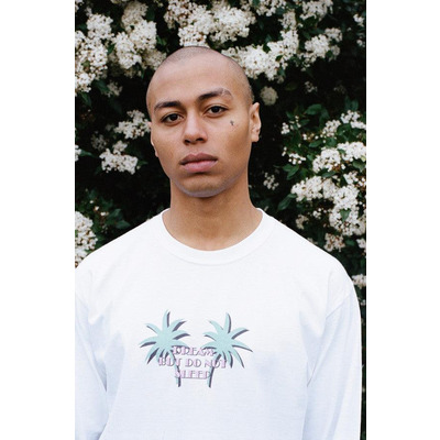 Long Sleeved T-shirt In White With Tropical Palm Tree Print