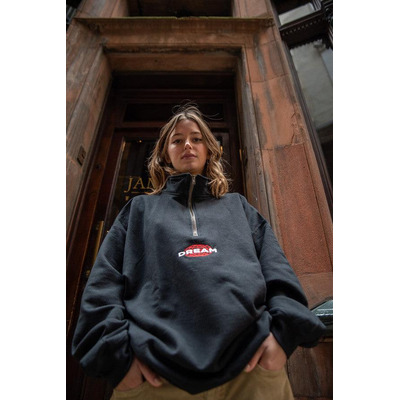 1-4 Zip Sweatshirt In Black With Dream Globe Embroidery
