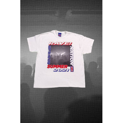 Short Sleeved T-shirt in White with Reach For The Lasers Print
