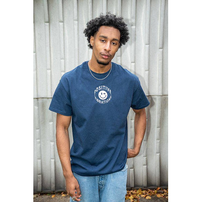 T-Shirt in Navy 90s Rave Smiley Positive Vibrations Embroidery
