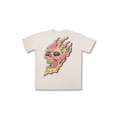 Short Sleeved T-Shirt in Sand with Skull On Fire Print