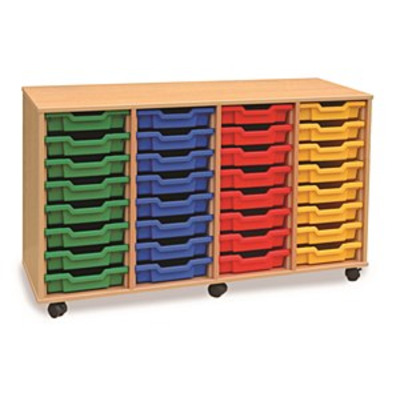32 Shallow Tray Unit Maple Finish Red/Yellow/Blue Mix Trays