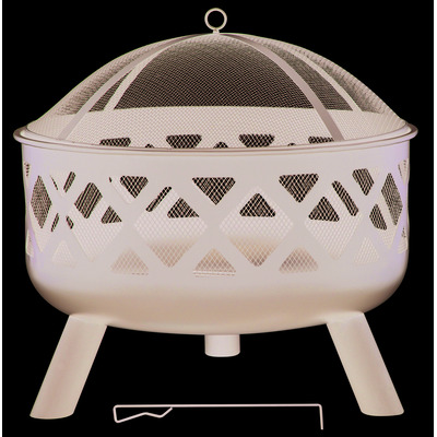 Large Round Black Metal Fire Pit With Mesh Cover