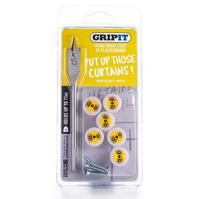 15mm Plasterboard Fixing - Curtain Kit (Yellow) e.g. Curtains, Blinds