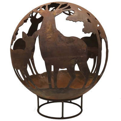 Garden Fire Ball 90cm Stag Design with Rust Finish