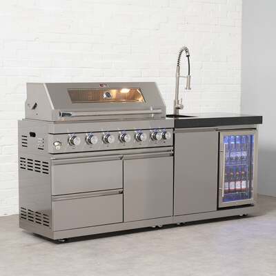 Draco Grills 6 Burner BBQ Modular Outdoor Kitchen with Sink and Fridge Unit, Mid June 2025 / Without Granite Side Panels