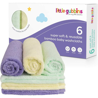 Little Gubbins Super Soft & Reusable Bamboo Baby Washcloths 6 Pack