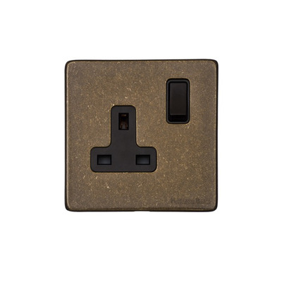 M Marcus Electrical Vintage Single 13 AMP Switched Socket, Rustic Brass With Black Switch - XRB.140.BK RUSTIC BRASS