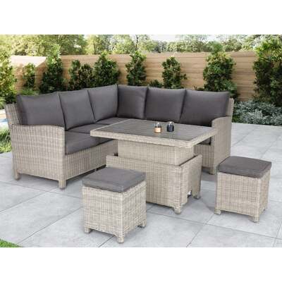 Kettler Palma Signature Mini Corner White Wash Wicker Sofa Set with High Low Slat Top Table