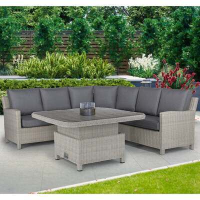 Kettler Palma Signature Grande White Wash Corner Sofa Set with High Low Slat Top Table