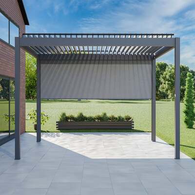 Bracken Outdoors Gemini 3m x 4m Grey Aluminium Garden Pergola with 3m Blind, Mid May 2025
