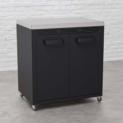 Draco Grills Titan Outdoor Kitchen Black Double Door Cabinet with Stainless Steel Top, Mid June 2025