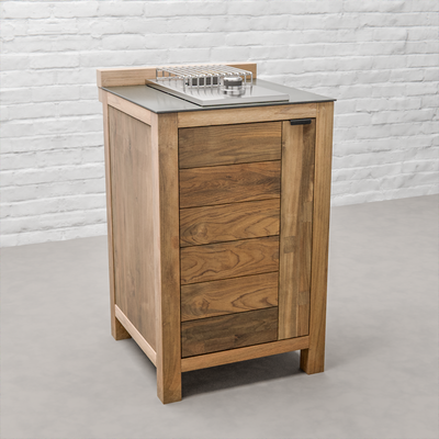 Draco Grills Teak Modular Outdoor Kitchen Side Burner Cabinet with Ceramic Top, End of May 2025