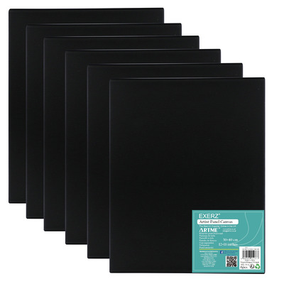 Exerz 30x40cm Black Canvas Panels 3mm 6pcs - A3 Canvas Board 100% Cotton 280gsm