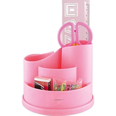 Exerz Desk Organiser with Safety Scissors, Ruler, Eraser, Clips - Pink
