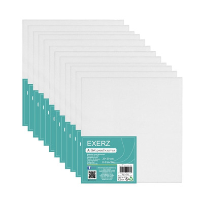 Exerz 20x20cm Canvas Panels 12pcs 3mm Blank Artist Canvas Board 280gsm 100% Cotton