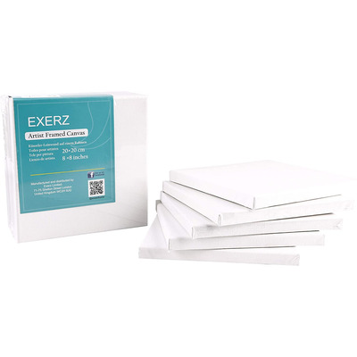 Exerz 20x20cm Stretched Canvas 5pk - 1.7cm/ 280GSM 100% Cotton