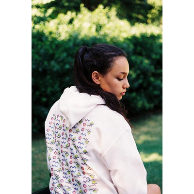 White Hoodie With 80''s Geometric Design