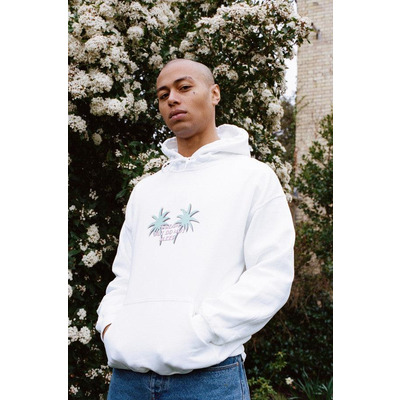 Hoodie In White With Tropical Palm Tree Print