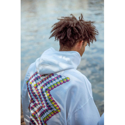 Hoodie in White with Zig-Zag Geometric Logo Print