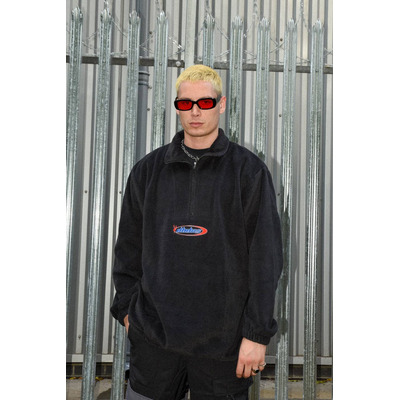 Fleece in Black with Futuristic Logo Embroidery