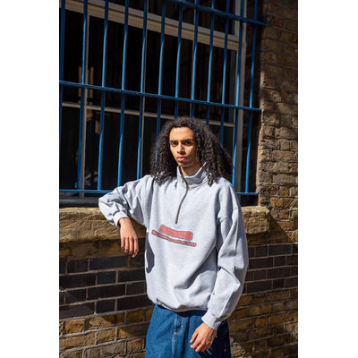 1/4 Zip Sweatshirt in Heather Grey Beyond The Veil Of Time Print